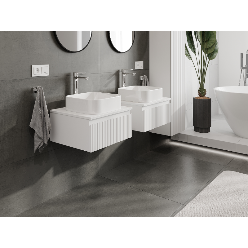 Mexen Rivel шкаф за баня под умивалник 50 см, 1 чекмедже, оребрена, бяла мат- 91A20-05023-1-BF01