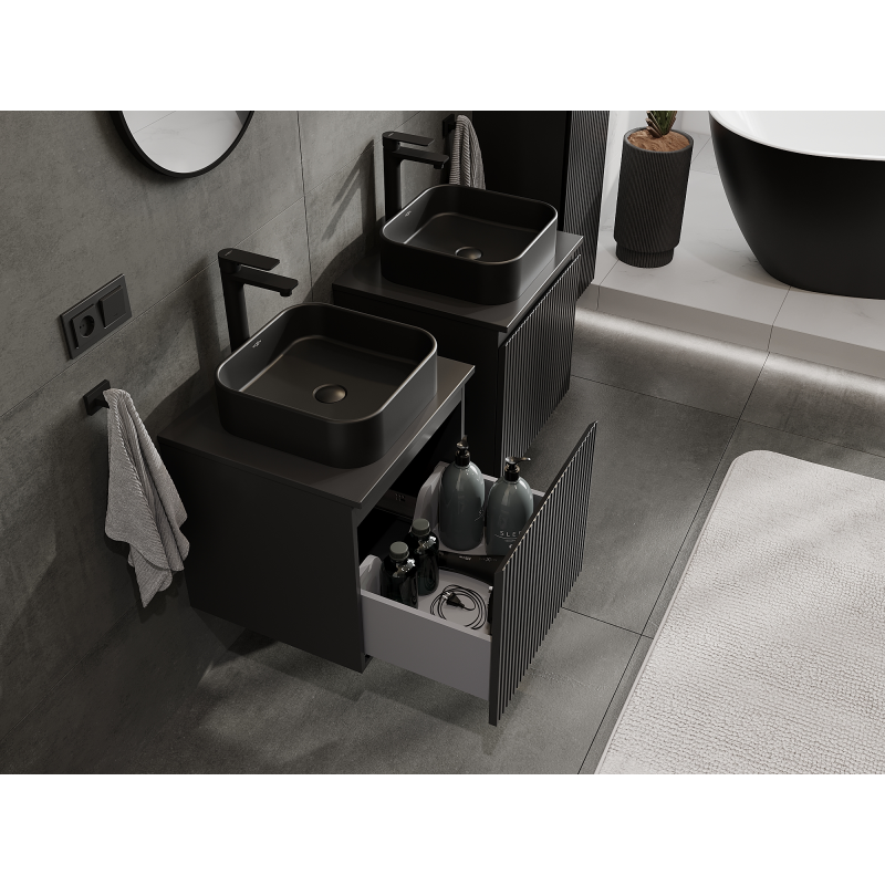 Mexen Rivel шкаф за баня за мивка 50 см, 1 чекмедже, оребрен, черен мат - 91A20-05047-1-BF71