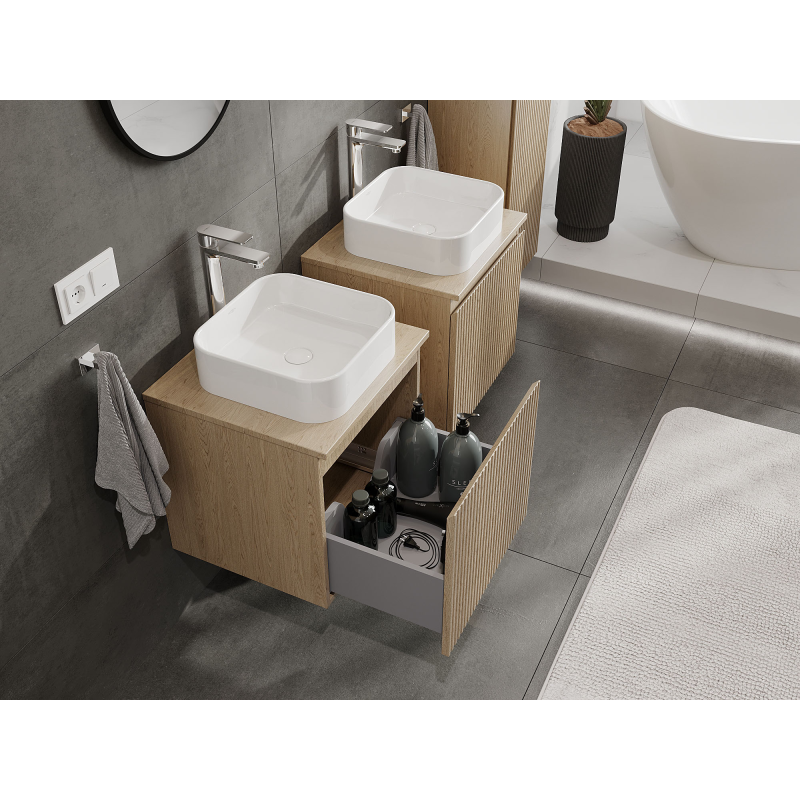 Mexen Rivel шкаф за баня под мивка 50 см, 1 чекмедже, гофриран, дъб - 91A20-05047-1-BF81