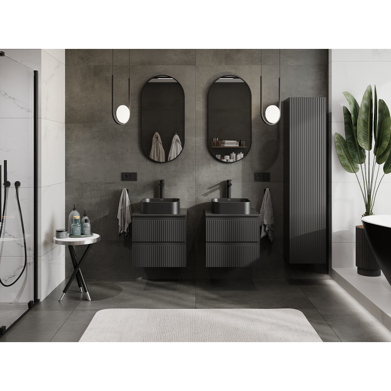 Mexen Rivel шкаф за баня за монтаж под мивката 50 см, 2 чекмеджета, релефен, черен мат - 91A20-05047-2-BFF71