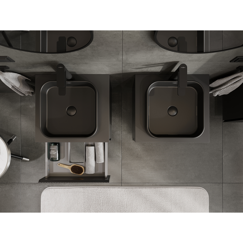 Mexen Rivel шкаф за баня за монтаж под мивката 50 см, 2 чекмеджета, релефен, черен мат - 91A20-05047-2-BFF71