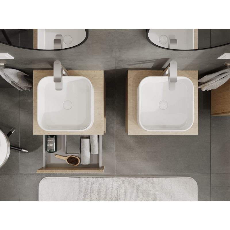 Mexen Rivel шкаф за баня под мивка 50 см, 2 чекмеджета, релефен, дъб