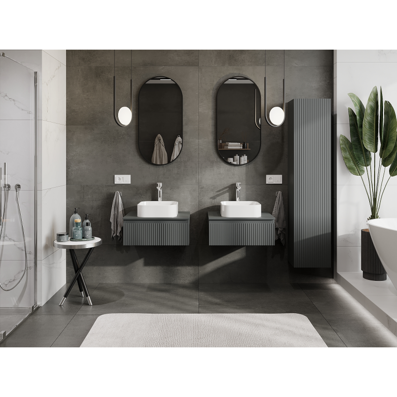 Mexen Rivel шкаф за баня под мивка 60 см, 1 чекмедже, релефно, графит мат