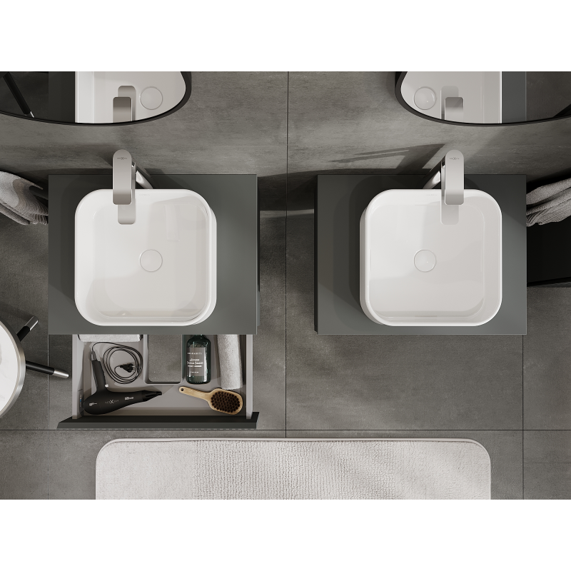 Mexen Rivel шкаф за баня под мивка 60 см, 1 чекмедже, релефно, графит мат