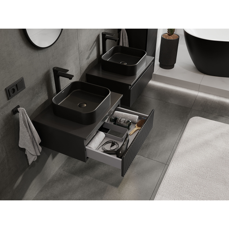 Mexen Rivel шкаф за баня за мивка 60 см, 1 чекмедже, оребрено, черно матово - 91A20-06023-1-BF71