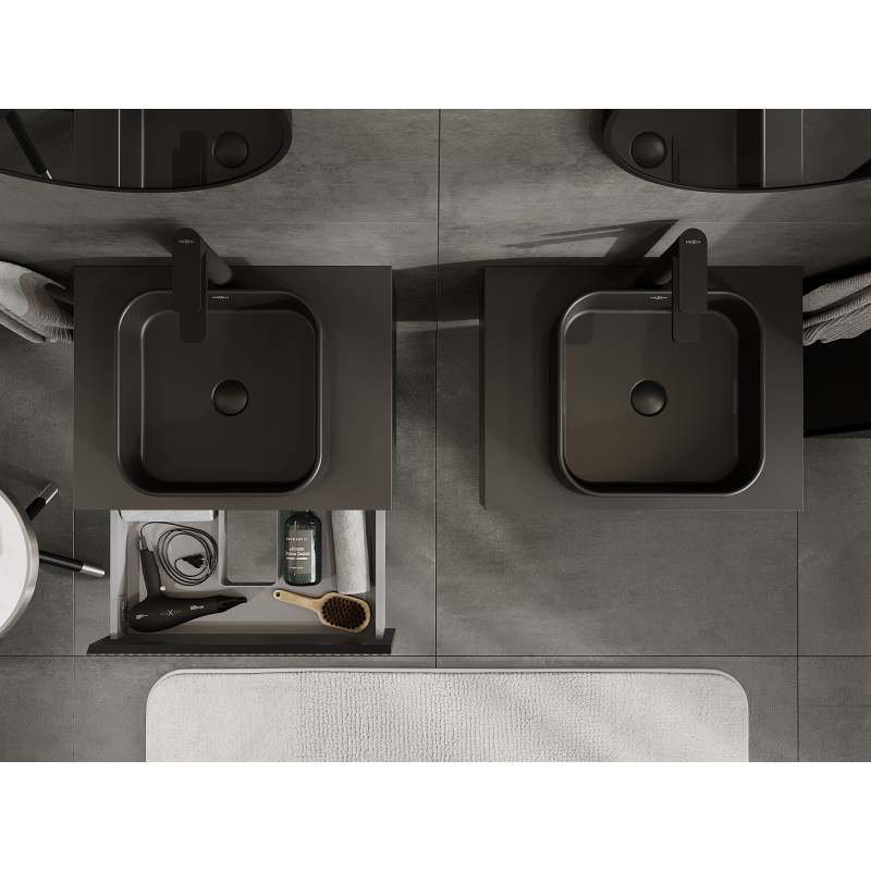 Mexen Rivel шкаф за баня за мивка 60 см, 1 чекмедже, оребрено, черно матово - 91A20-06023-1-BF71