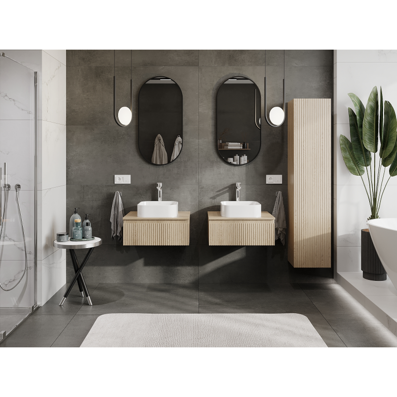 Mexen Rivel шкаф за баня под мивка 60 см, 1 чекмедже, канелюрен, дъб - 91A20-06023-1-BF81