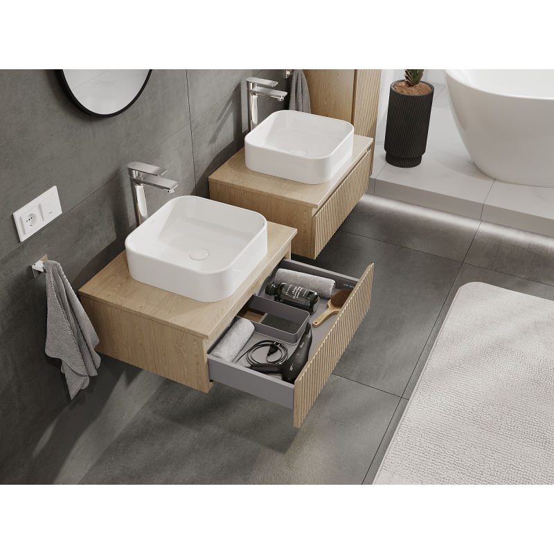 Mexen Rivel шкаф за баня под мивка 60 см, 1 чекмедже, канелюрен, дъб - 91A20-06023-1-BF81