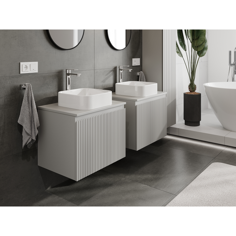 Mexen Rivel шкаф за баня под умивалник 60 см, 1 чекмедже, оребрен, сив мат