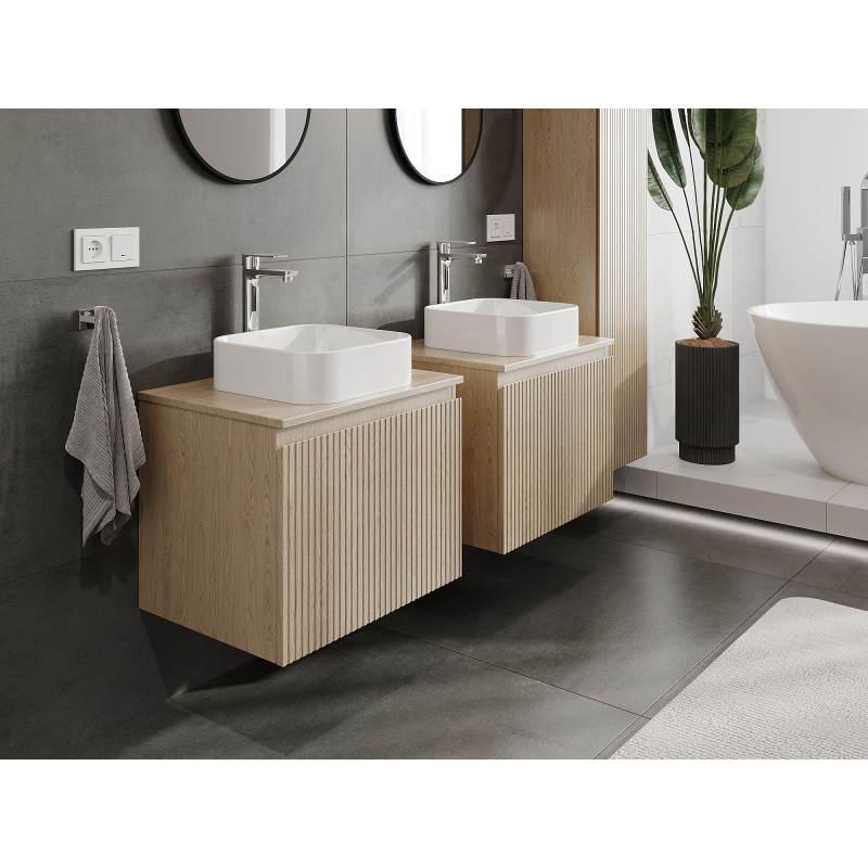 Mexen Rivel шкаф за баня под умивалник 60 см, 1 чекмедже, гофриран, дъб - 91A20-06047-1-BF81