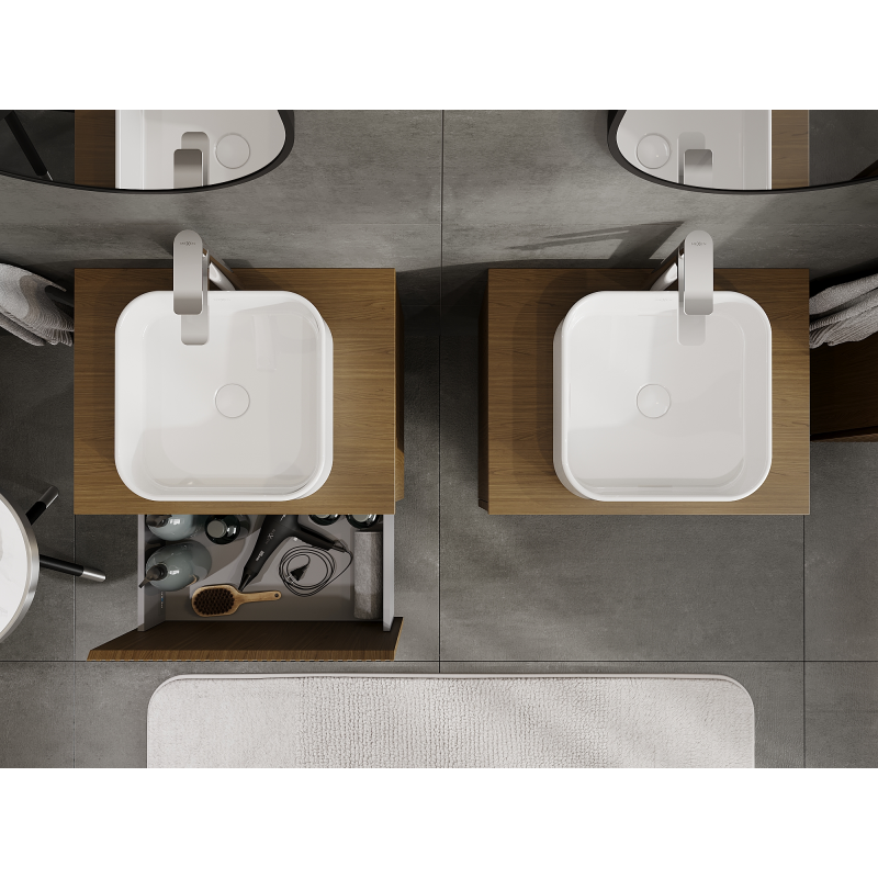 Mexen Rivel шкаф за баня под мивка 60 см, 1 чекмедже, оребрена, орех - 91A20-06047-1-BF86