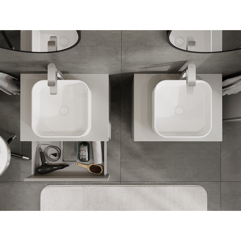 Mexen Rivel шкаф за баня под мивка 60 см, 2 чекмеджета, оребрен, сив мат - 91A20-06047-2-BFF62