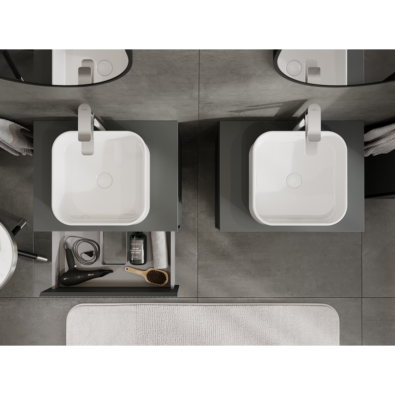 Mexen Rivel шкаф за баня под мивка 60 см, 2 чекмеджета, оребрена, графит мат - 91A20-06047-2-BFF66