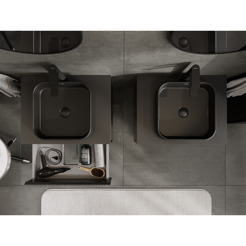 Mexen Rivel шкаф за баня под мивка 60 см, 2 чекмеджета, ребрист, черен мат - 91A20-06047-2-BFF71