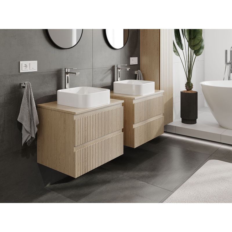 Mexen Rivel шкаф за баня под умивалник 60 см, 2 чекмеджета, рифелован, дъб - 91A20-06047-2-BFF81