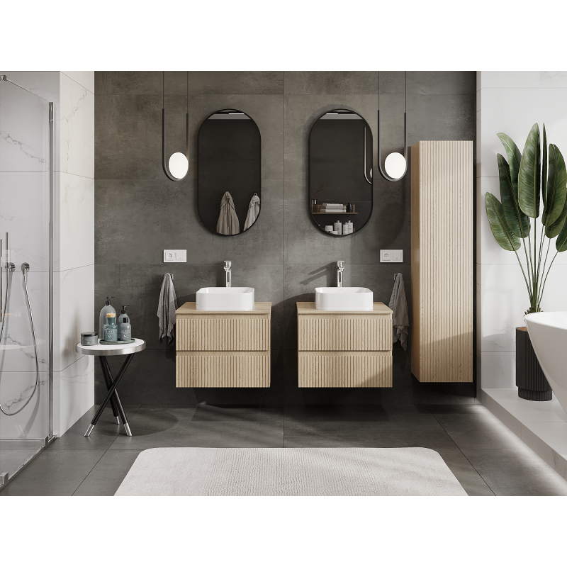 Mexen Rivel шкаф за баня под умивалник 60 см, 2 чекмеджета, рифелован, дъб - 91A20-06047-2-BFF81