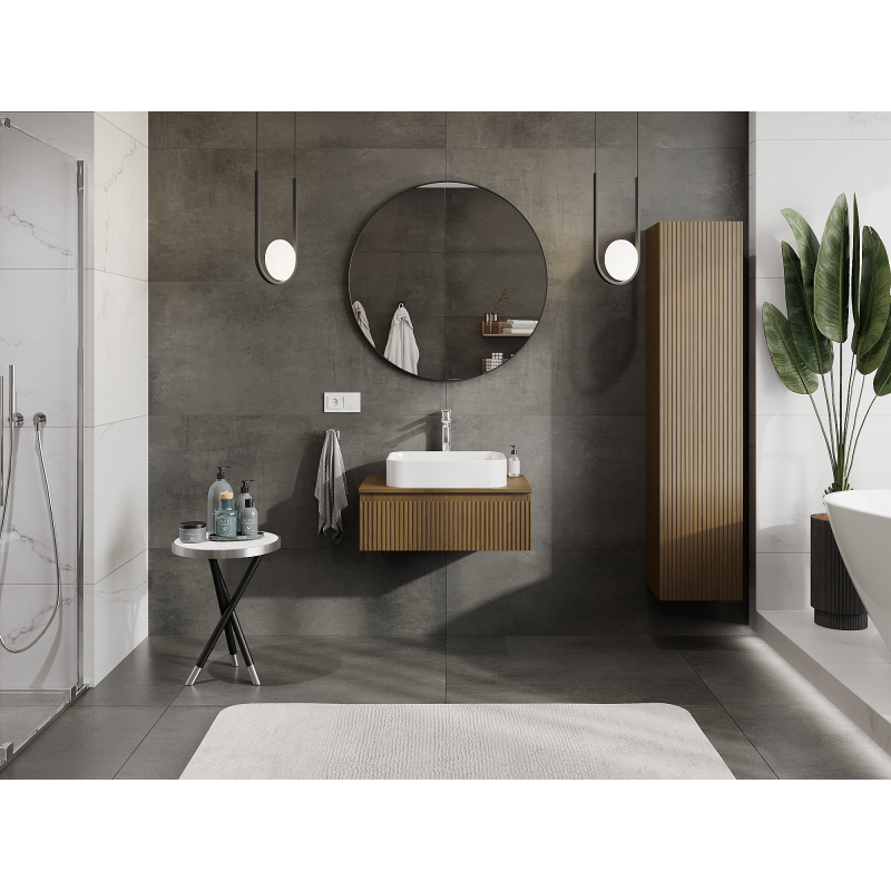 Mexen Rivel шкафче за баня под мивка 70 см, 1 чекмедже, оребрено, орех