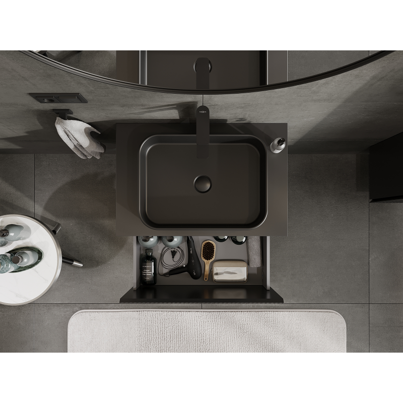 Mexen Rivel шкаф за баня с мивка 70 см, 1 чекмедже, оребрен, черен мат