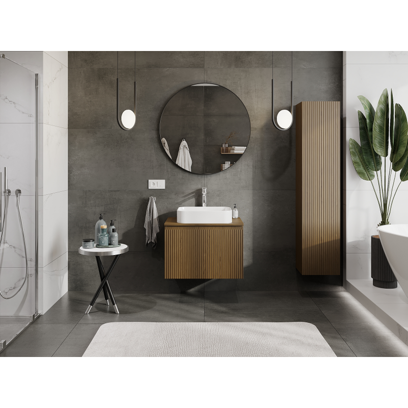 Mexen Rivel шкафче за баня под мивка 70 см, 1 чекмедже, оребрено, орех - 91A20-07047-1-BF86