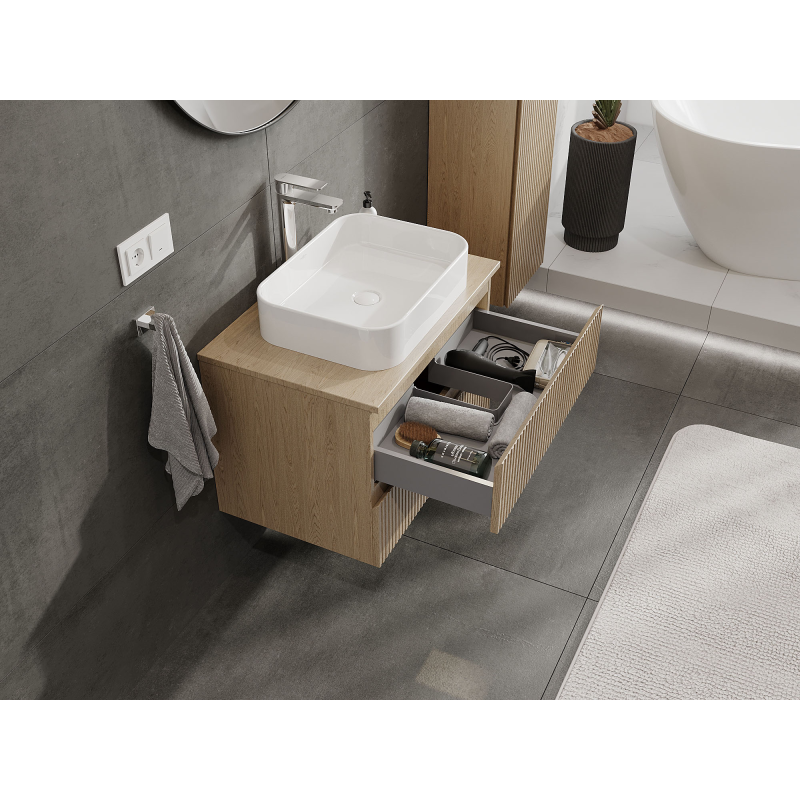 Mexen Rivel шкаф за баня под мивка 70 см, 2 чекмеджета, оребрен, дъб - 91A20-07047-2-BFF81