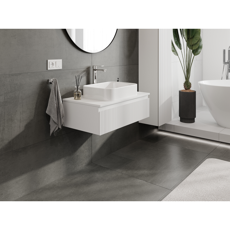 Mexen Rivel шкаф за баня под мивка 80 см, 1 чекмедже, набразден, бял мат - 91A20-08023-1-BF01