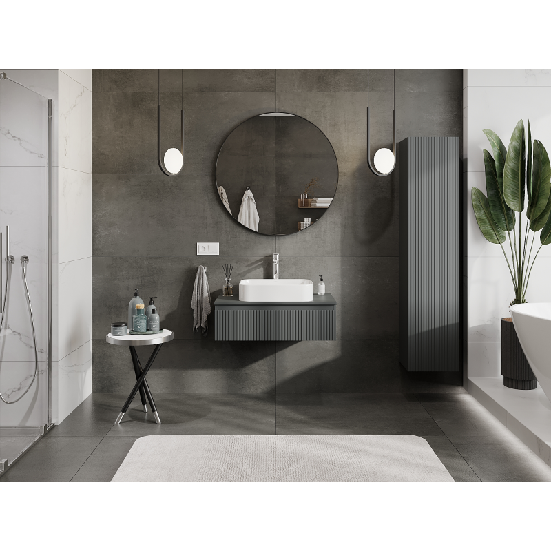 Mexen Rivel шкаф за баня под умивалник 80 см, 1 чекмедже, с релеф, матов графит - 91A20-08023-1-BF66