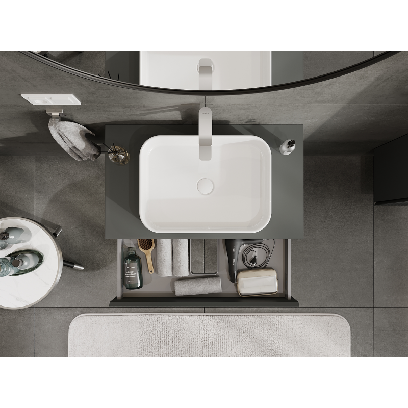 Mexen Rivel шкаф за баня под умивалник 80 см, 1 чекмедже, с релеф, матов графит - 91A20-08023-1-BF66