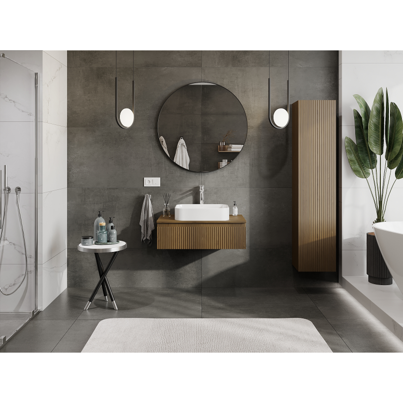 Mexen Rivel шкаф за баня под мивка 80 см, 1 чекмедже, канализиран, орех