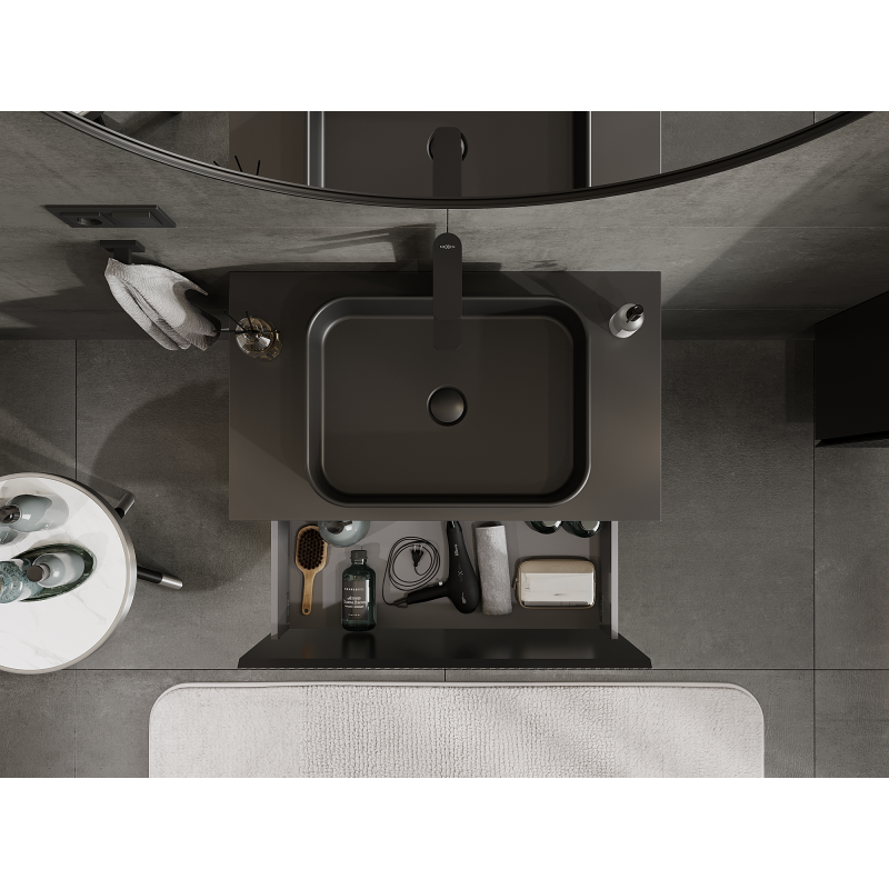 Mexen Rivel шкаф за баня под мивка 80 см, 1 чекмедже, оребрен, черен мат