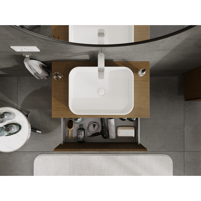 Mexen Rivel шкаф за баня под умивалник 80 см, 1 чекмедже, релефна, орех - 91A20-08047-1-BF86