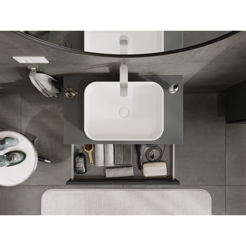 Mexen Rivel шкаф за баня под умивалник 80 см, 2 чекмеджета, оребрени, матов графит - 91A20-08047-2-BFF66