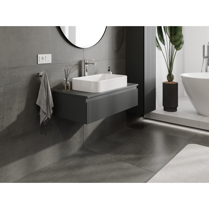 Mexen Rivel шкафче за баня под умивалник 90 см, 1 чекмедже, оребрено, мат графит - 91A20-09023-1-BF66