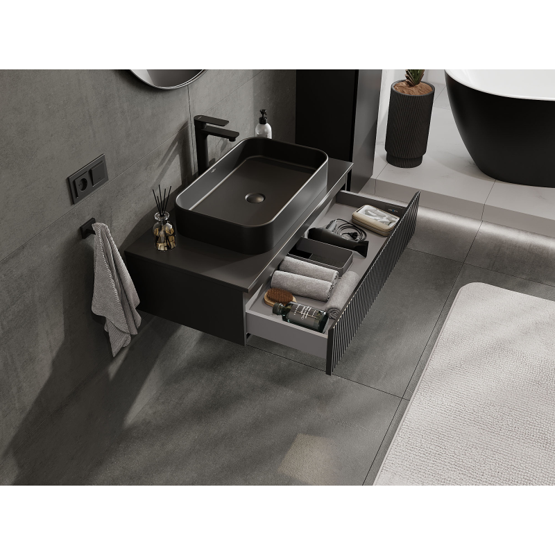 Mexen Rivel шкаф за баня под мивка 90 см, 1 чекмедже, с релеф, черен мат