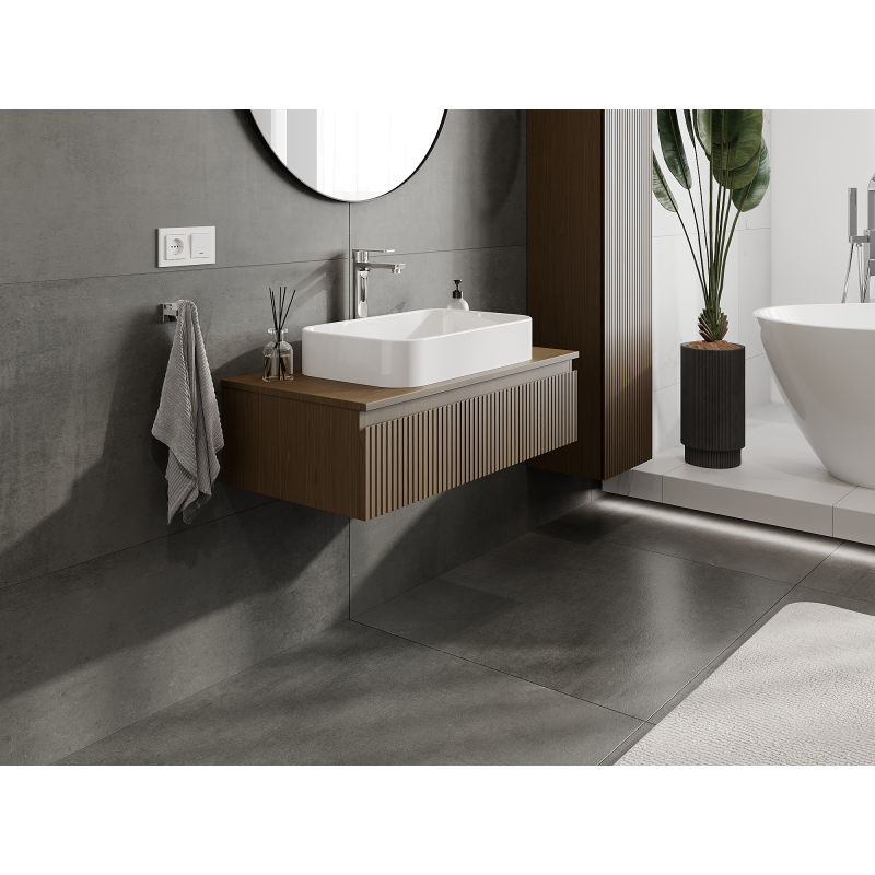 Mexen Rivel шкаф за баня под мивка 90 см, 1 чекмедже, с релеф, орех - 91A20-09023-1-BF86