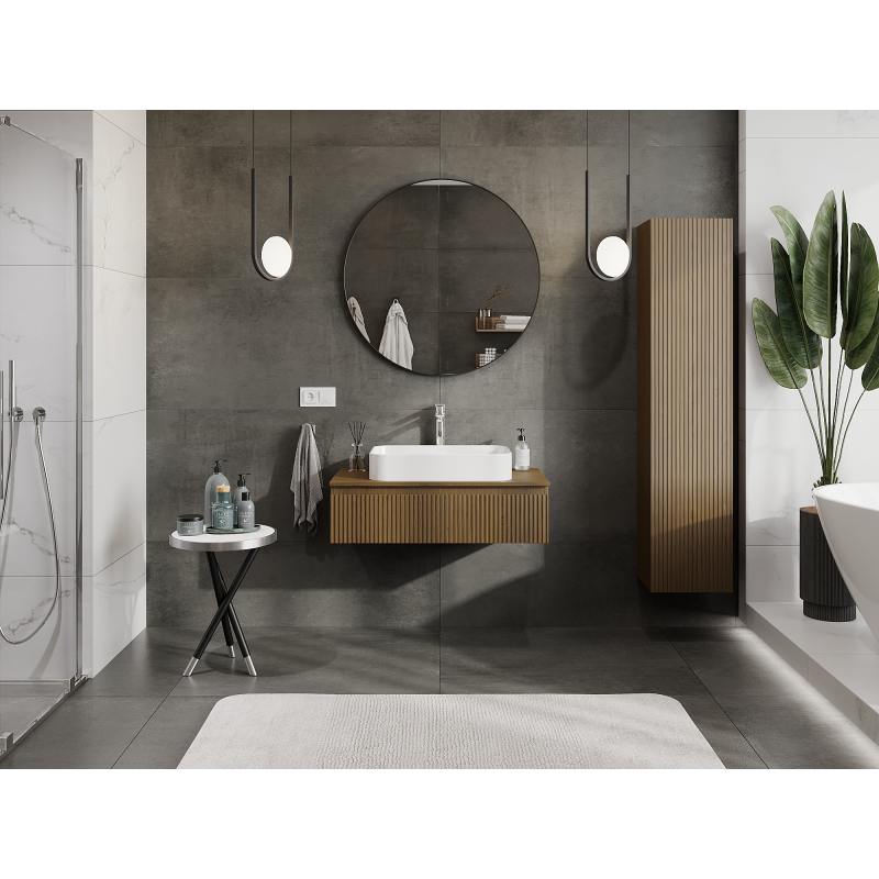 Mexen Rivel шкаф за баня под мивка 90 см, 1 чекмедже, с релеф, орех - 91A20-09023-1-BF86