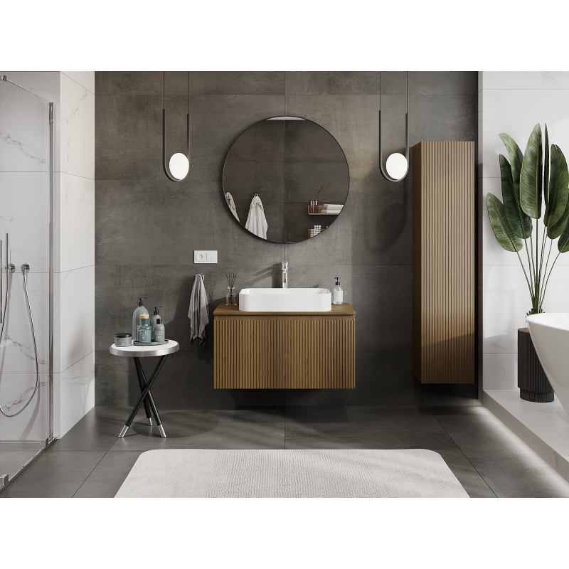 Mexen Rivel шкаф за баня под мивка 90 см, 1 чекмедже, рифлен, орех - 91A20-09047-1-BF86