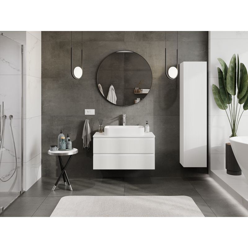 Mexen Rivel шкаф за баня за мивка 90 см, 2 чекмеджета, набраздена, бяло мат - 91A20-09047-2-BFF01