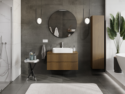 Mexen Rivel шкаф за баня под мивка 90 см, 2 чекмеджета, оребрен, орех