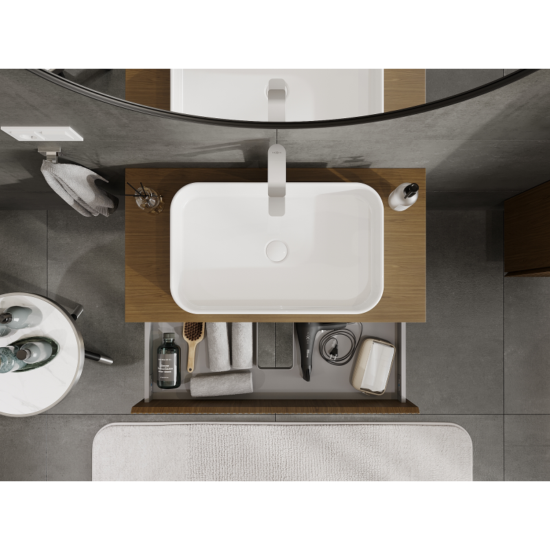 Mexen Rivel шкаф за баня под мивка 90 см, 2 чекмеджета, оребрен, орех