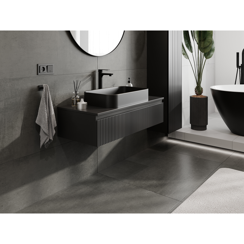 Mexen Rivel шкаф за баня за мивка 100 см, 1 чекмедже, оребрена, черна мат - 91A20-10023-1-BF71