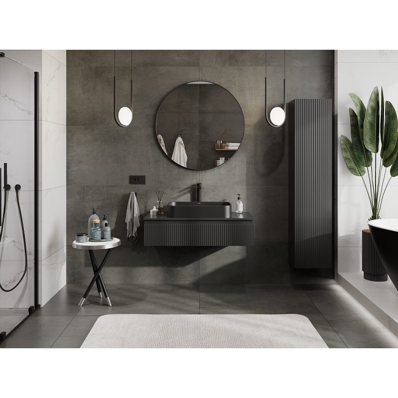 Mexen Rivel шкаф за баня за мивка 100 см, 1 чекмедже, оребрена, черна мат - 91A20-10023-1-BF71