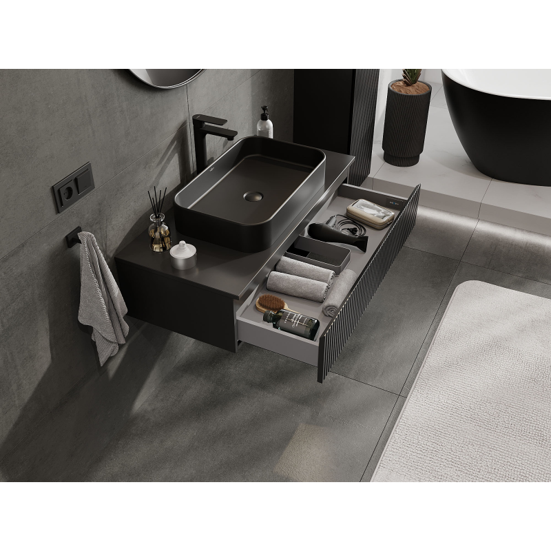 Mexen Rivel шкаф за баня за мивка 100 см, 1 чекмедже, оребрена, черна мат - 91A20-10023-1-BF71
