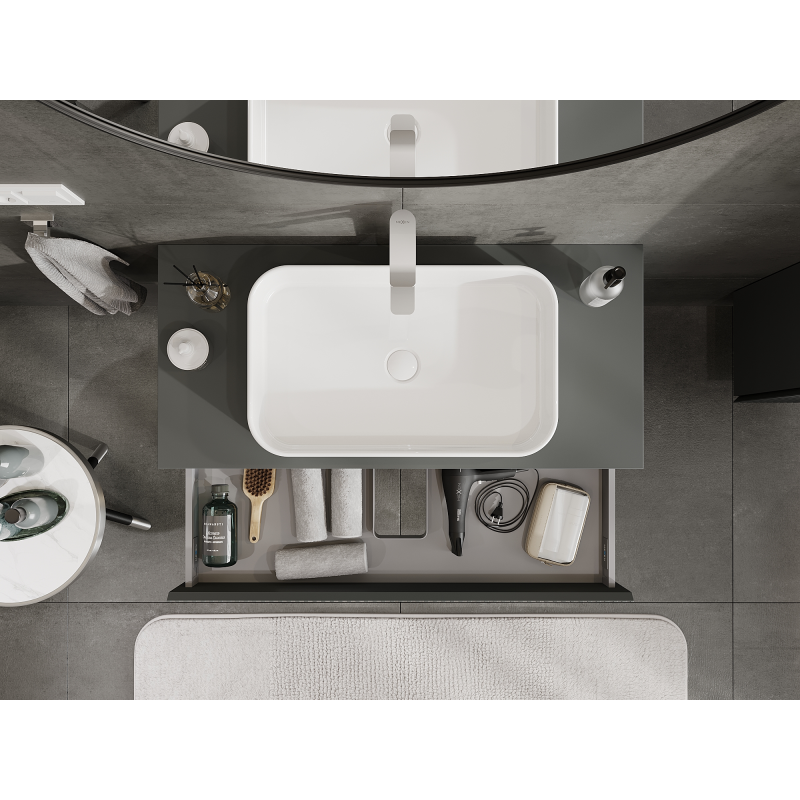 Mexen Rivel шкаф за баня под мивка 100 см, 1 чекмедже, рифелован, графит мат