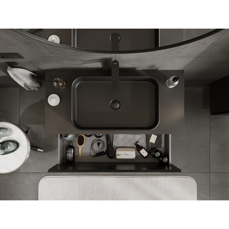 Mexen Rivel шкаф за баня за мивка 100 см, 1 чекмедже, рифлено, черно мат - 91A20-10047-1-BF71