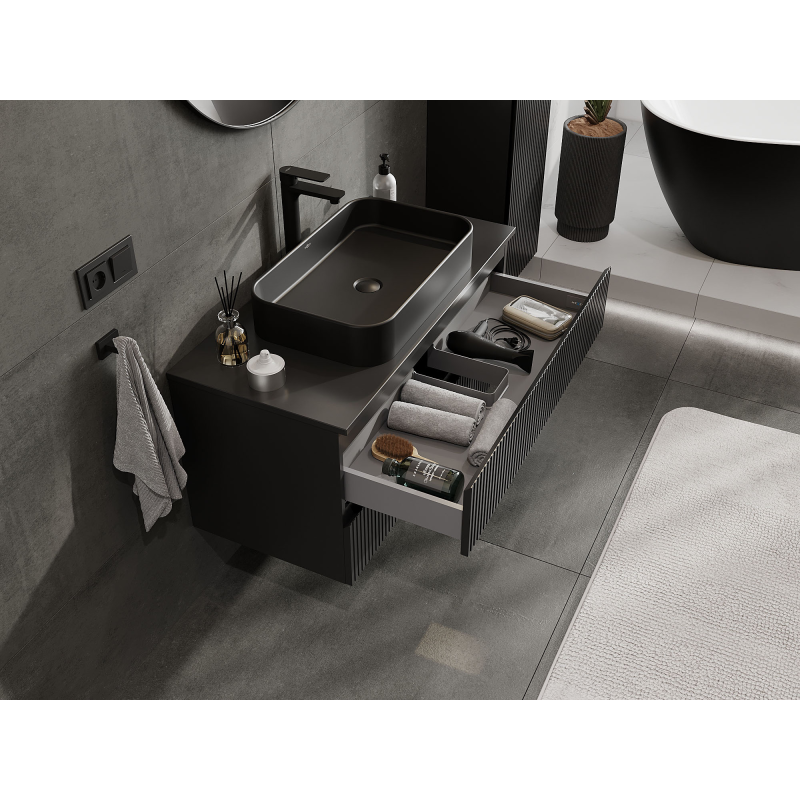 Mexen Rivel шкаф за баня под мивка 100 cm, 2 чекмеджета, релефен, черен мат - 91A20-10047-2-BFF71