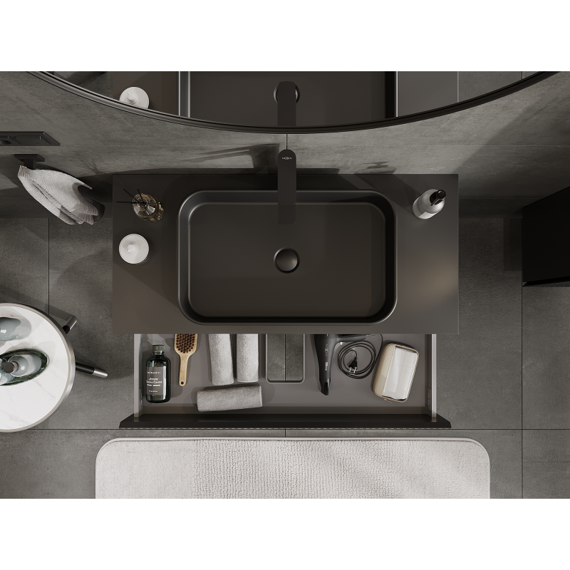 Mexen Rivel шкаф за баня под мивка 100 cm, 2 чекмеджета, релефен, черен мат - 91A20-10047-2-BFF71