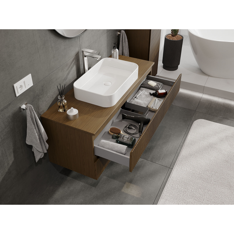 Mexen Rivel баня шкаф под мивка 120 см, 2 чекмеджета, оребрен, орех - 91A20-12047-2-BFF86