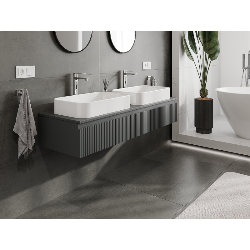 Mexen Rivel шкафче за баня под умивалник 140 см, 1 чекмедже, оребрено, графит