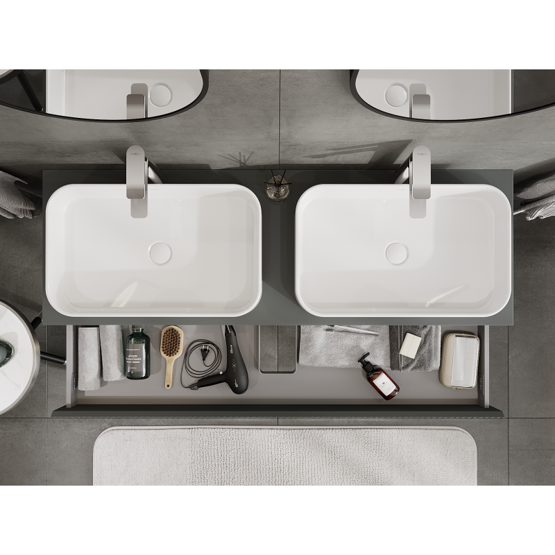 Mexen Rivel шкафче за баня под умивалник 140 см, 1 чекмедже, оребрено, графит