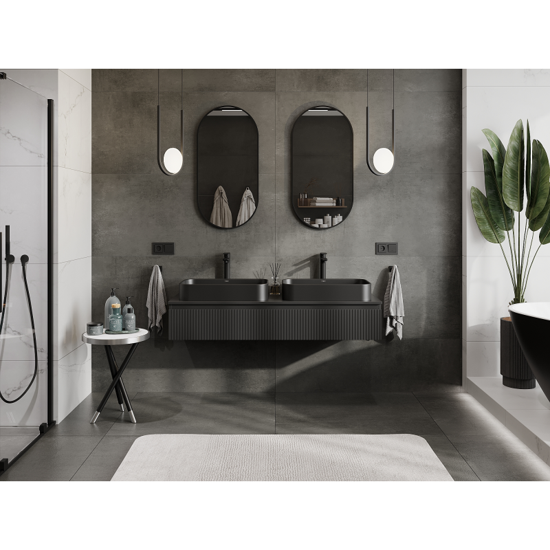 Mexen Rivel шкаф за баня под умивалник 140 см, 1 чекмедже, гофриран, черен мат - 91A20-14023-1-BF71